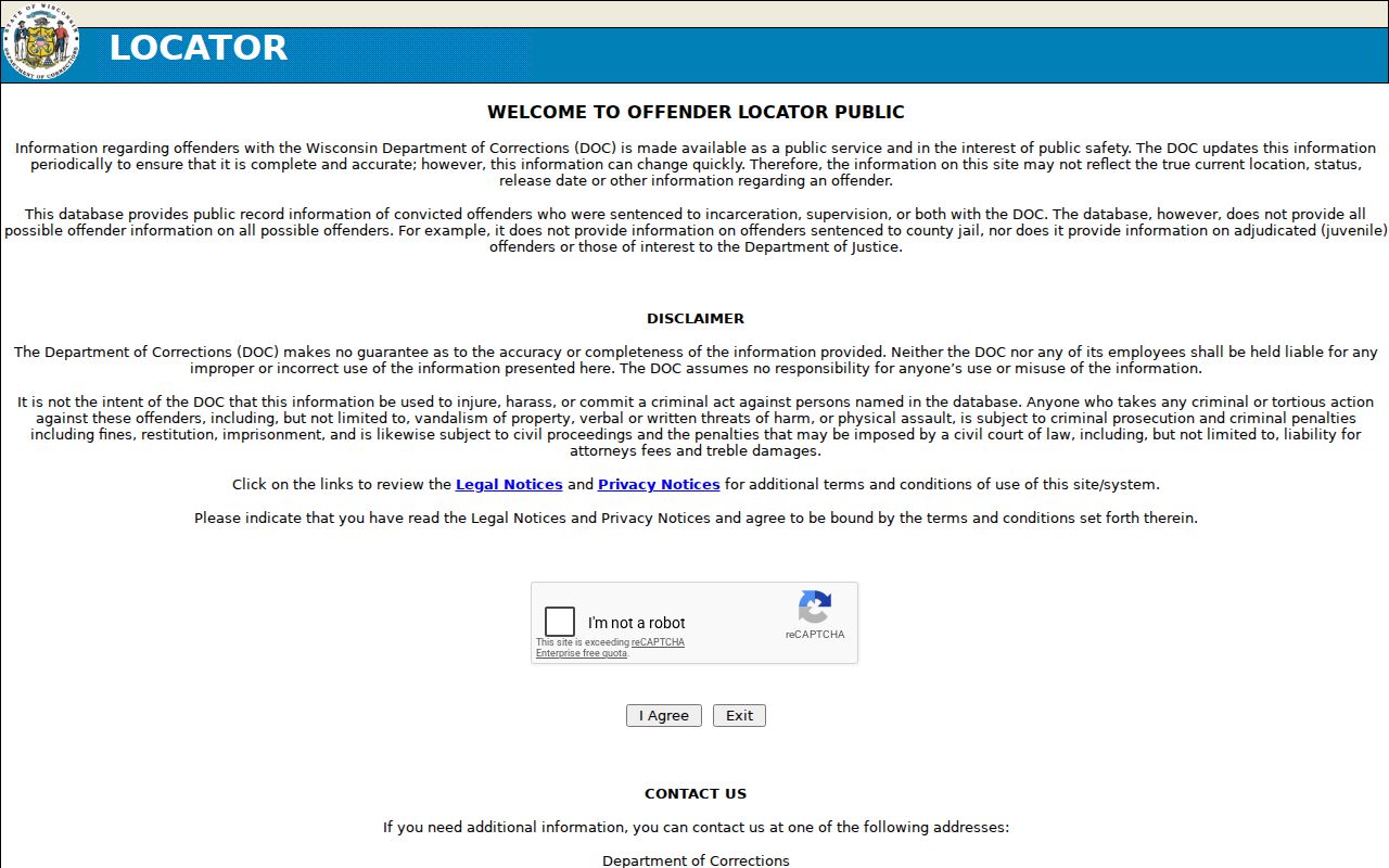 Wisconsin DOC locator for Chippewa County arrest case custody