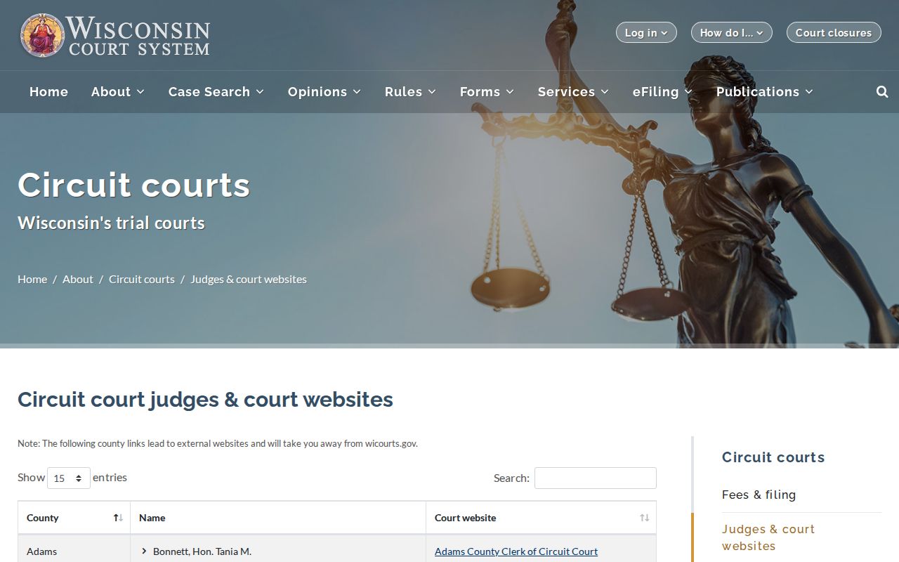 Chippewa County criminal court case circuit court directory